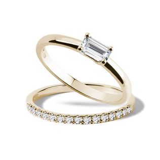 Ensemble d'anneaux de la mariée en or jaune avec moissanite et diamants