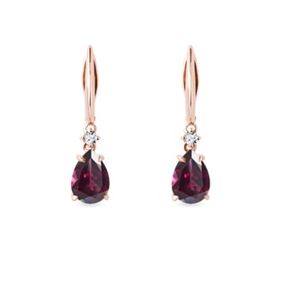 DIAMOND AND RHODOLITE EARRINGS IN ROSE GOLD - GEMSTONE EARRINGS - EARRINGS