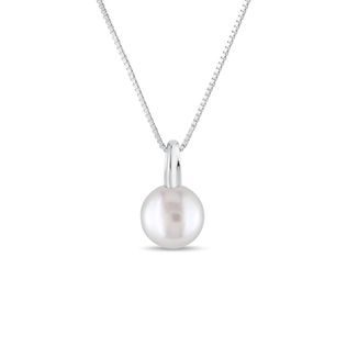 WHITE GOLD NECKLACE WITH A FRESHWATER PEARL - PEARL PENDANTS - PEARL JEWELLERY