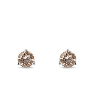 PUCES D'OREILLES EN OR BLANC AVEC DIAMANTS CHAMPAGNES - PUCES D'OREILLES EN DIAMANT - BOUCLES D'OREILLES