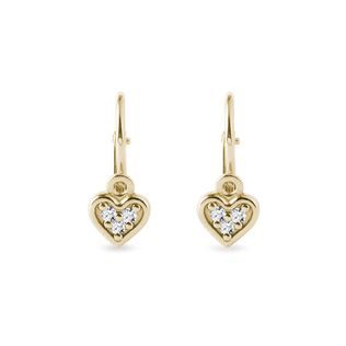 Heart-shaped children's earrings with diamonds in gold