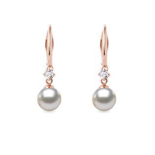 EARRINGS IN ROSE GOLD WITH AKOYA PEARL AND DIAMONDS - PEARL EARRINGS - PEARL JEWELRY