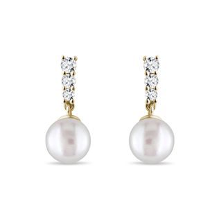 GOLD EARRINGS WITH PEARL AND BRILLIANTS - PEARL EARRINGS - PEARL JEWELRY