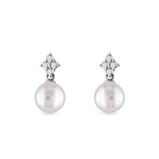 BOUCLES D'OREILLES EN OR BLANC 14 CT AVEC PERLES ET DIAMANTS - BOUCLES D'OREILLES EN PERLES - PERLES