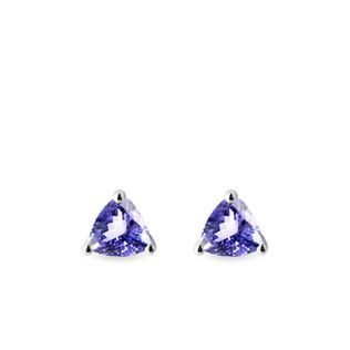 PUCES D'OREILLES EN OR BLANC AVEC TANZANITES - BOUCLES D’OREILLES EN TANZANITE - BOUCLES D'OREILLES