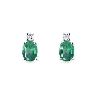 EMERALD AND DIAMOND EARRINGS IN WHITE GOLD - EMERALD EARRINGS - EARRINGS