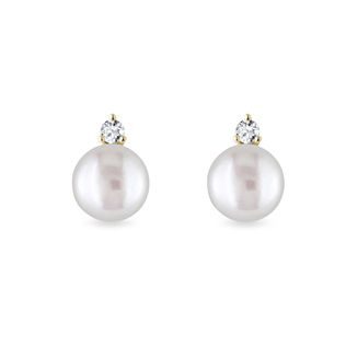 PEARL AND DIAMOND STUD EARRINGS IN GOLD - PEARL EARRINGS - PEARL JEWELRY