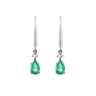 BOUCLES D'OREILLES EN OR BLANC MODERNES AVEC ÉMERAUDES ET DIAMANTS - BOUCLES D'OREILLES EN ÉMERAUDE - BOUCLES D'OREILLES