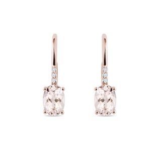 BOUCLES D'OREILLES EN OR ROSE AVEC MORGANITE ET DIAMANTS - BOUCLES D'OREILLES EN MORGANITE - BOUCLES D'OREILLES