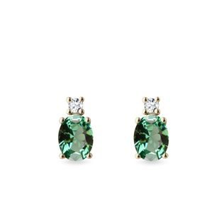 GREEN TOURMALINE AND DIAMOND EARRINGS IN YELLOW GOLD - TOURMALINE EARRINGS - EARRINGS