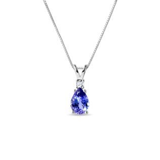 TANZANITE AND DIAMOND PENDANT ON WHITE GOLD CHAIN - TANZANITE NECKLACES - NECKLACES