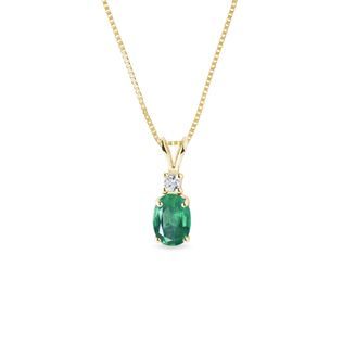 EMERALD AND DIAMOND YELLOW GOLD PENDANT - EMERALD NECKLACES - NECKLACES