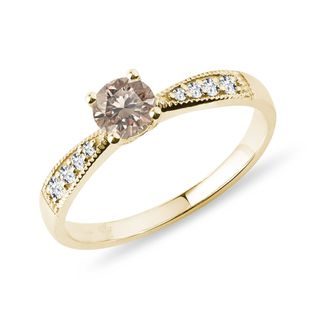 Champagne diamond ring in yellow gold