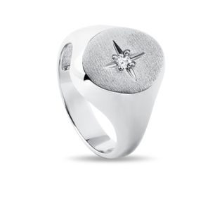 DIAMOND SIGNET STATEMENT RING IN WHITE GOLD - DIAMOND RINGS - RINGS