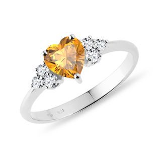 Prsten z bílého zlata s citrínem a diamanty