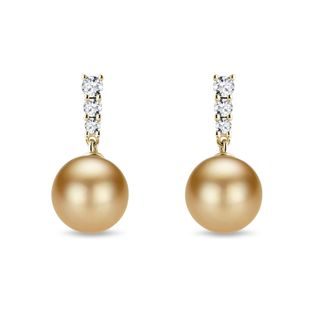 SOUTH SEA PEARL AND DIAMOND GOLD DANGLE EARRINGS - PEARL EARRINGS - PEARL JEWELRY