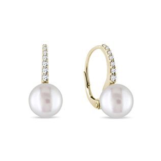 GOLD EARRINGS WITH DIAMONDS AND PEARLS - PEARL EARRINGS - PEARL JEWELRY