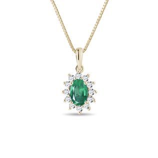 SMARAGDHALSKETTE MIT DIAMANT AUS 14-KARÄTIGEM GELBGOLD - KETTEN MIT SMARAGD - KETTEN