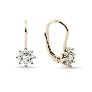 DIAMOND FLOWER YELLOW GOLD EARRINGS - DIAMOND EARRINGS - EARRINGS