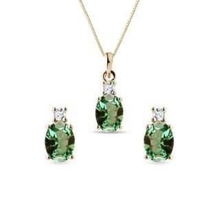 Goldschmuck-Set mit grünem Turmalin und Diamanten