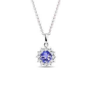 COLLIER D'OR BLANC AVEC TANZANITE ET BRILLANTS - COLLIERS AVEC TANZANITE - COLLIERS