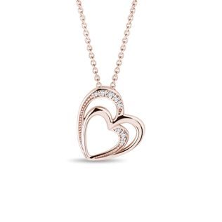 PENDENTIF DEUX CŒURS EN OR ROSE ET DIAMANT - COLLIERS AVEC DIAMANTS - COLLIERS