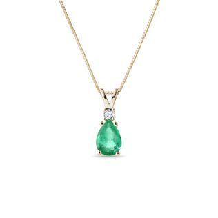 EMERALD AND DIAMOND PENDANT ON YELLOW GOLD CHAIN - EMERALD NECKLACES - NECKLACES