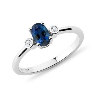 Sapphire and Bezel Diamond White Gold Ring