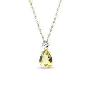 DIAMOND AND LEMON QUARTZ NECKLACE IN YELLOW GOLD - GEMSTONE NECKLACES - NECKLACES