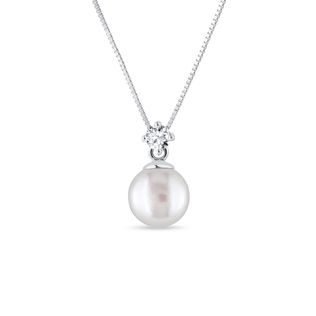 GOLDANHÄNGER MIT SÜSSWASSERPERLE UND DIAMANT - PERLEN ANHÄNGER - PERLEN