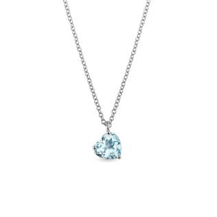 PENDENTIF AVEC CHAINE EN OR BLANC ET TOPAZE SKY BLUE TAILLE CŒUR - COLLIERS AVEC TOPAZE - COLLIERS