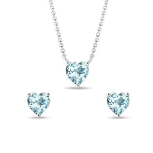 PARURE BOUCLES D'OREILLES ET COLLIER AVEC TOPAZE EN FORME DE COEUR - ENSEMBLES DE BIJOUX EN GEMMES - BIJOUX