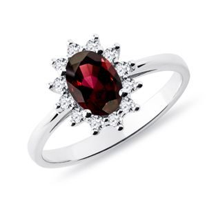 BAGUE EN OR BLANC AVEC GRENAT ET DIAMANTS TAILLE BRILLANT - BAGUES EN GRENAT - BAGUES