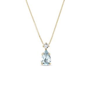 14K GOLD CHAIN WITH PEAR AQUAMARINE PENDANT - AQUAMARINE NECKLACES - NECKLACES