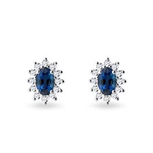 BOUCLES D'OREILLES SAPHIR OVALE ET DIAMANT EN OR BLANC - BOUCLES D'OREILLES EN SAPHIR - BOUCLES D'OREILLES