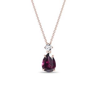 PENDENTIF EN OR ROSE AVEC RHODOLITE ET DIAMANT - COLLIERS AVEC GEMMES - COLLIERS