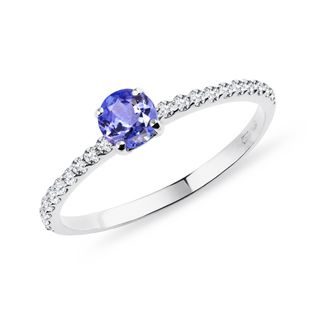 BAGUE DE FIANÇAILLES D'OR BLANC AVEC TANZANITE ET DIAMANTS - BAGUES EN TANZANITE - BAGUES