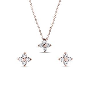 PARURE TRÈFLE À QUATRE FEUILLES EN OR ROSE AVEC DIAMANTS - PARURES DE BIJOUX - BIJOUX KLENOTA