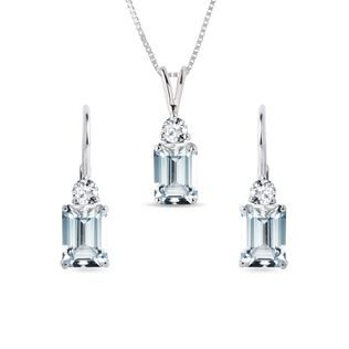 AQUAMARINE EARRING AND NECKLACE SET IN WHITE GOLD - GEMSTONE SETS - FINE JEWELRY
