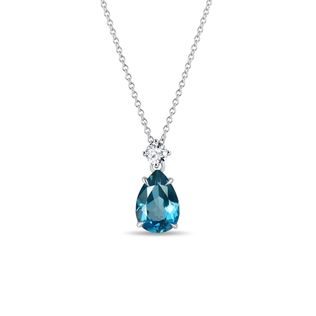 WHITE GOLD PENDANT WITH TOPAZ AND DIAMOND - TOPAZ NECKLACES - NECKLACES