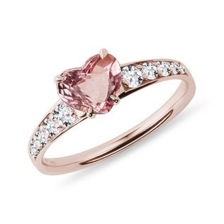 Prsteň z ružového 14 kt zlata s turmalínom a diamantmi