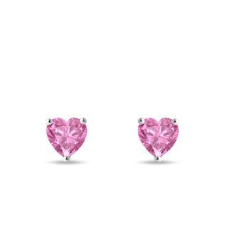 PUCES D'OREILLES EN OR BLANC AVEC SAPHIRS TAILLE CŒUR - BOUCLES D'OREILLES EN SAPHIR - BOUCLES D'OREILLES