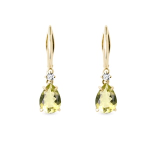 BOUCLES D'OREILLES EN OR AVEC QUARTZ LEMON ET DIAMANTS - BOUCLES D'OREILLES AVEC GEMMES - BOUCLES D'OREILLES