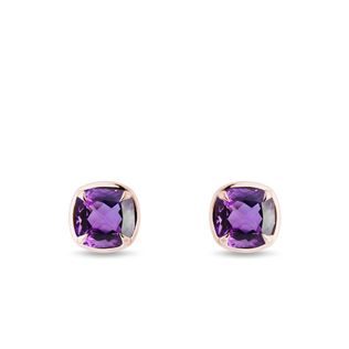 AMETHYST STUD EARRINGS IN ROSE GOLD - AMETHYST EARRINGS - EARRINGS
