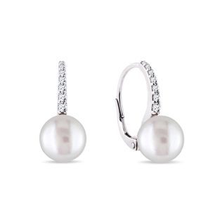 14K WHITE GOLD DIAMOND EARRINGS WITH PEARLS - PEARL EARRINGS - PEARL JEWELRY