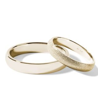 STARDUST AND GLOSSY FINISH GOLD WEDDING RING SET - YELLOW GOLD WEDDING SETS - WEDDING RINGS