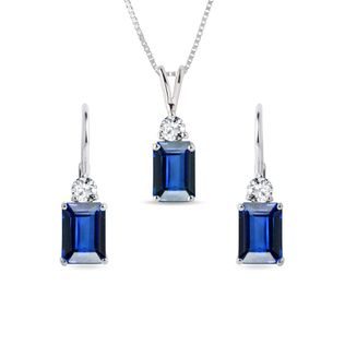 SAPPHIRE EARRING AND NECKLACE SET IN WHITE GOLD - JEWELRY SETS - FINE JEWELRY