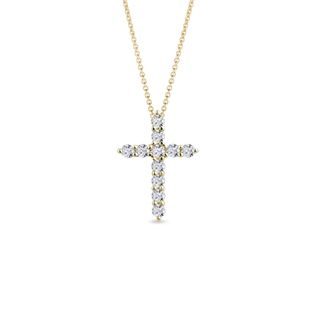 DIAMOND CROSS NECKLACE IN YELLOW GOLD - DIAMOND NECKLACES - NECKLACES