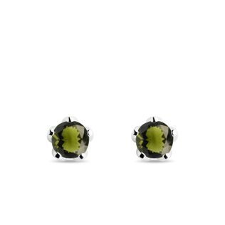 BOUCLES D'OREILLES EN OR BLANC SERTIES DE MOLDAVITES - BOUCLES D'OREILLES EN MOLDAVITE - BOUCLES D'OREILLES