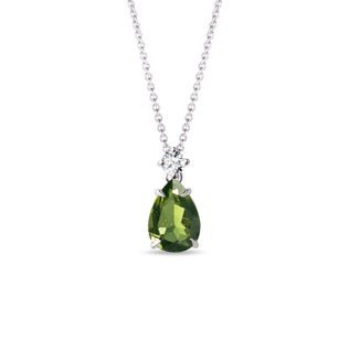 NECKLACE WITH MOLDAVITE AND BRILLIANT IN WHITE GOLD - MOLDAVITE NECKLACES - NECKLACES